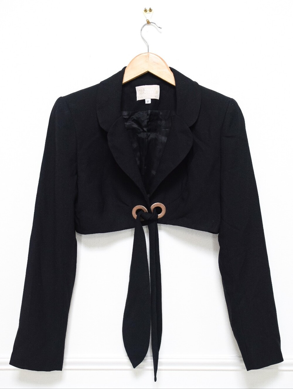 Vintage Alberto Makali Cropped Blazer Black Tie Front Size 2 90s - Picture 1 of 6